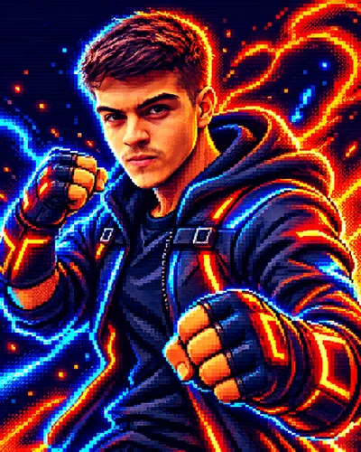 Foto de Guilherme Gongora em pixel art